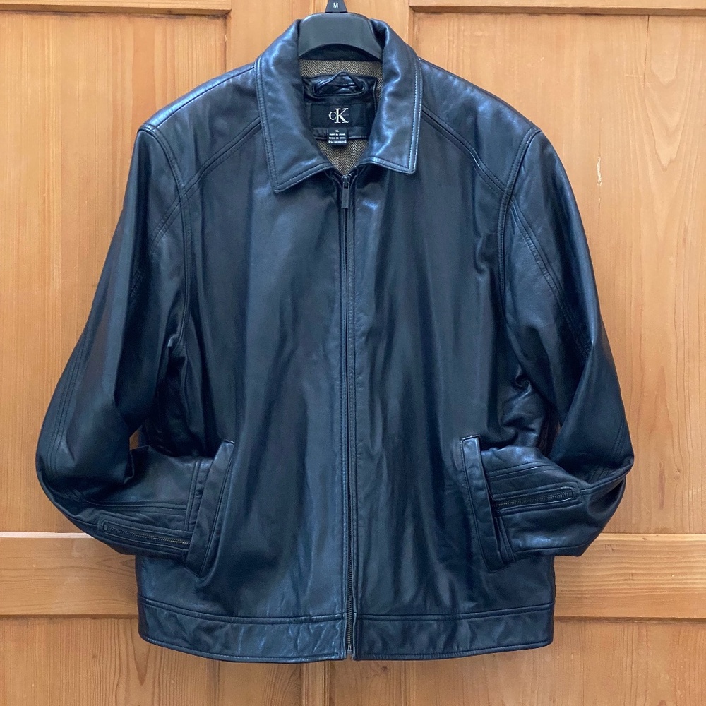 Black Leather Zip Jacket Calvin Klein Sz XL